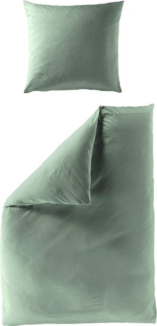 Bierbaum Bettwäsche aus Mako-Satin in Grün mit 1 Kissen, B/H: 135 x 200 cm und 40 x 80 cm - Bild 1