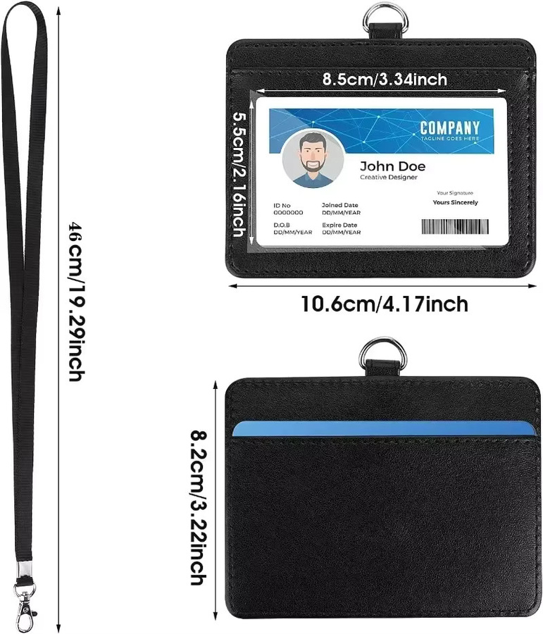 Schwarzer Kartenhalter mit Lanyard und einziehbarer Abzeichenrolle für ID-Karten und Kreditkarten - Bild 2