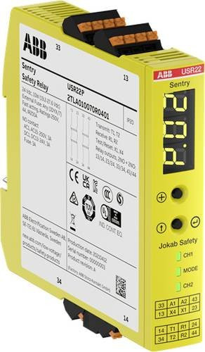 ABB Sicherheitsrelais Sentry USR22P in Gelb, B: 22,5 mm, H: 120 mm, T: 120 mm - Bild 1