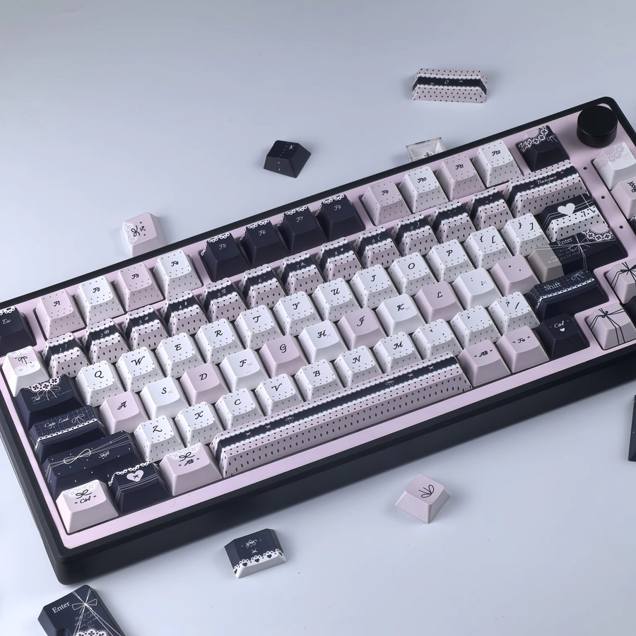 MAIMOOO Lolita-Stil Tastenkappen aus PBT im Moa Cherry Design für AZERTY Alice Layout in Blau, Rosa und Schwarz - Bild 6