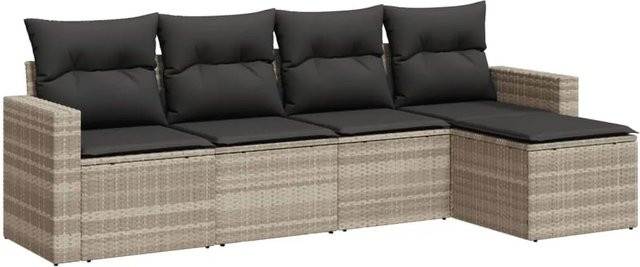vidaXL 5-tlg Garten-Sofagarnitur in L-Form aus Poly-Rattan mit Kissen in Hellgrau und Dunkelgrau - Bild 1