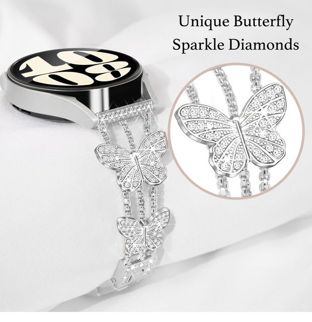 JBAILI Uhrenarmband Edelstahl, Butterfly, Diamant, Kristall, 22 mm - Bild 1