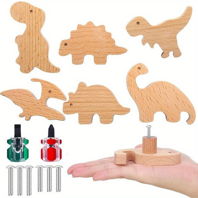 WTEMPO 6er-Pack Holzschrankgriffe in Tierform, dekorative Kommodenknöpfe für Möbel in Braun - Bild 1
