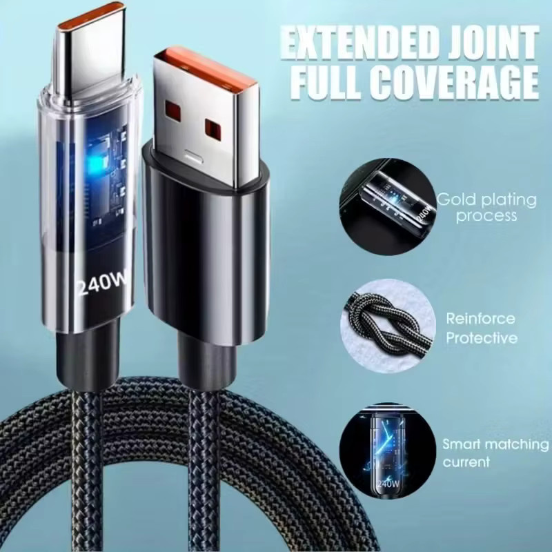 ILEPO USB-A auf Typ-C-Kabel mit 240 W Superschnellladung und LED-Digitalanzeige in Schwarz - Bild 4