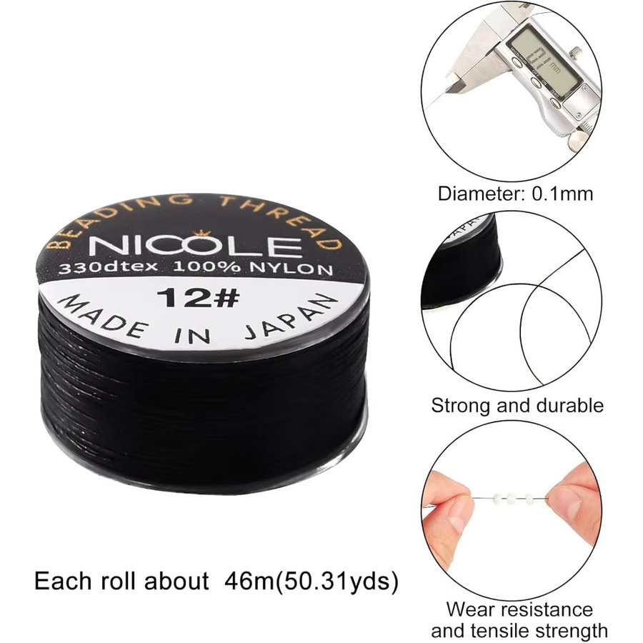 Nylon-Samenperlenfaden als unsichtbares Nähgarn und Armbandschnur, 100 Yards, Schwarz und Weiß - Bild 1