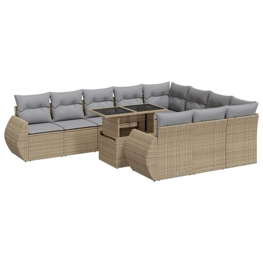 vidaXL 11-tlg. Garten-Sofagarnitur in U-Form aus Poly-Rattan in Beige-Grau mit wetterfesten Kissen und Armlehnen - Bild 2