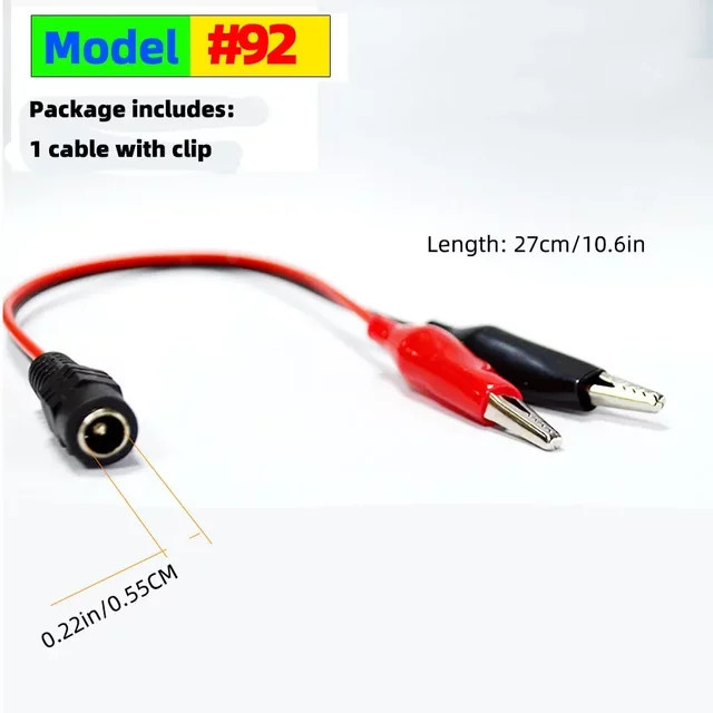 DC Power Adapter mit Krokodilklemmen und 5,5 x 2,1 mm Stecker, rote Testleitung, Länge: 25 cm - Bild 1