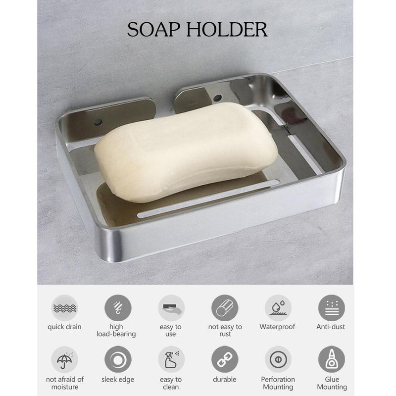 TOMTOP JMS Edelstahl-Seifenschale mit Abfluss für Dusche und Badezimmer, Silber - Bild 4