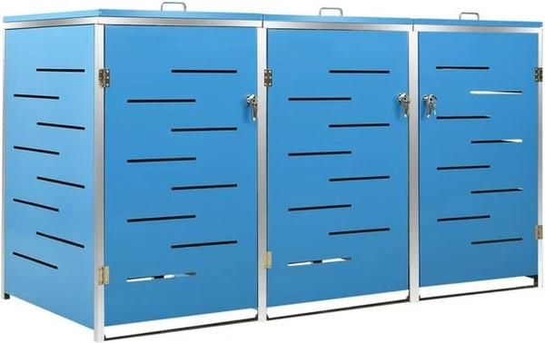 DELUKE Mülltonnenbox JAGU 3er Mülltonnenverkleidung aus Edelstahl und verzinktem Stahlblech, Farbe: Blau, B/T/H: 115 x 77,5 x 207 cm
