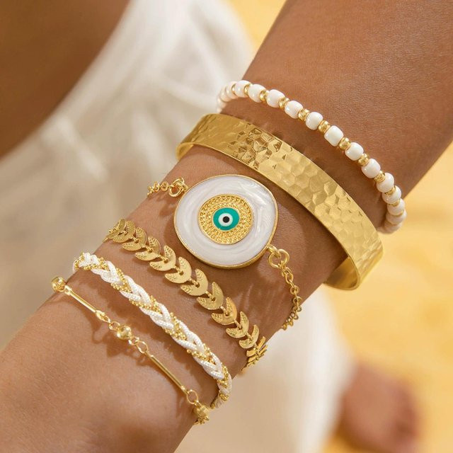 Lucky Star Jewelry Armband-Set, Messing, Gold, Zirkonia, Strass, Damen, 18cm - Bild 1