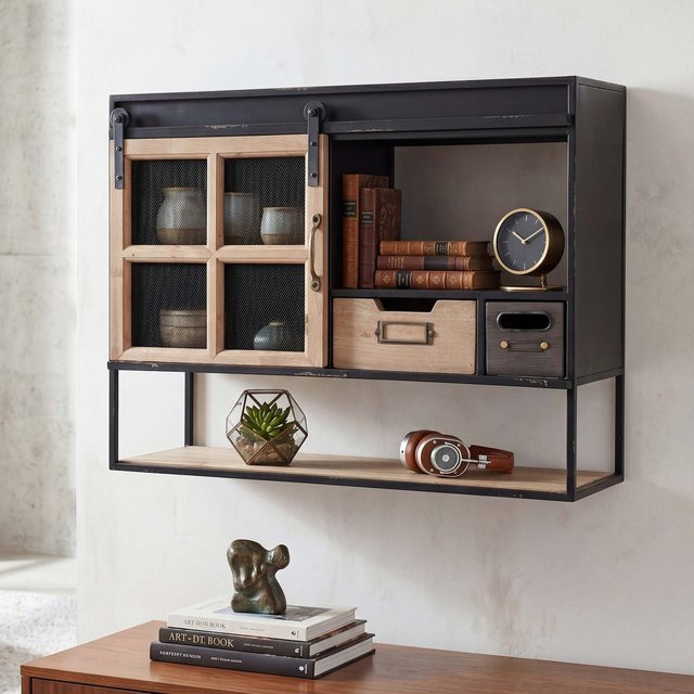 Wandregal MCW Q79 im Vintage Shabby Design aus Holz und Metall, Farbe Schwarz Matt, B: 52 cm, H: 67 cm, T: 22 cm - Bild 3