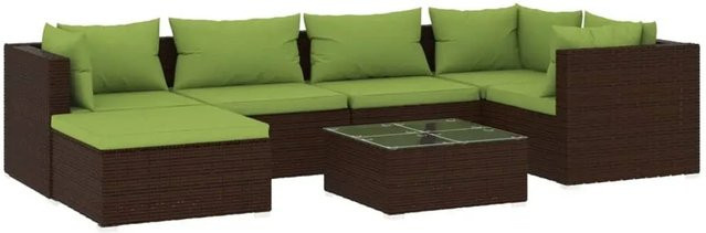 vidaXL 7-tlg. Garten-Lounge-Set aus Poly-Rattan in Braun mit Kissen und Ottoman für Terrasse und Garten - Bild 1