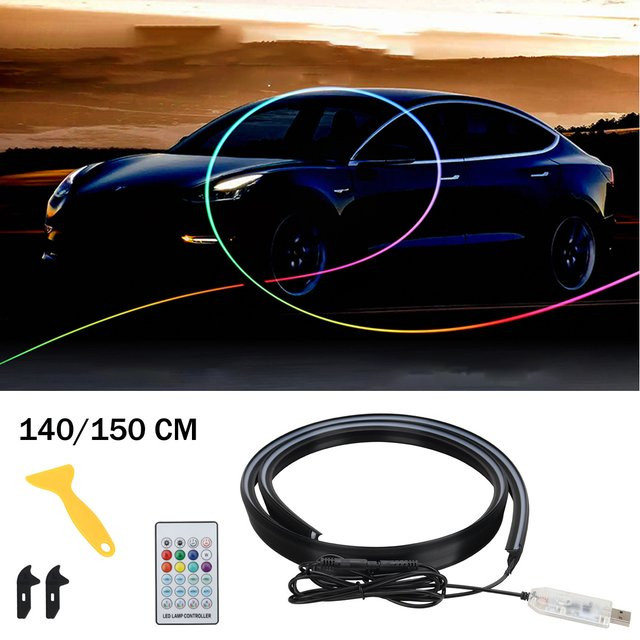 USB Symphonie LED Auto Ambiente Beleuchtung Neon Flex RGB Atmosphäre Lampe Multicolour Länge: 140 cm - Bild 1