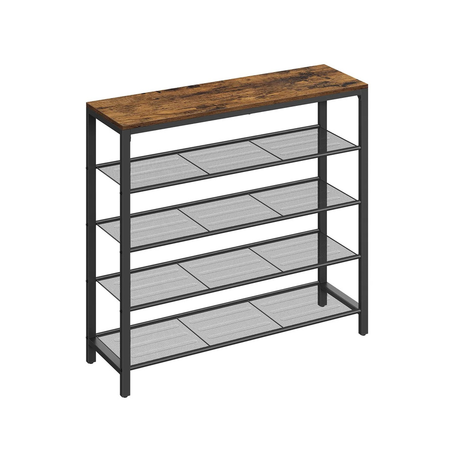 Vasagle Schuhablage im Fabrikstil mit 4 Gitterebenen, Braun-Schwarz, B: 100 cm, T: 30 cm, H: 92,5 cm - Bild 2