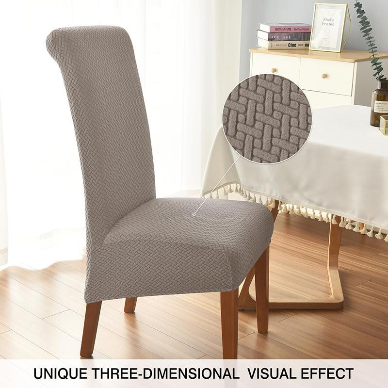 Waschbare Stuhlhussen mit hoher Rückenlehne aus Jacquard-Stretch-Spandex in Weiß für Esszimmer und Hotel, XL Größe (60-75 cm) - Bild 2