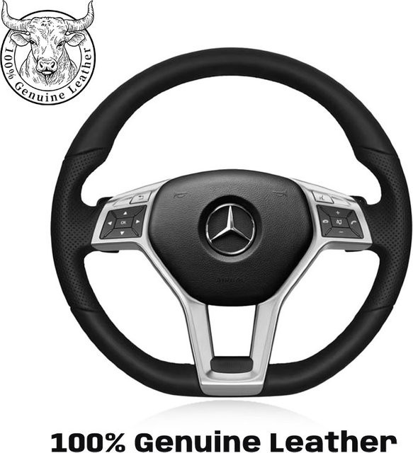 CREATROAD Lenkradabdeckung aus echtem Leder für Mercedes Benz A45 AMG W176 C63 W204 CLA C117 CLS S-Modell 2011-2016, Schwarz - Bild 1