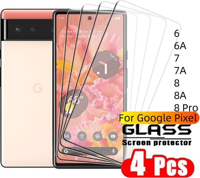 4er-Pack gehärtetes Glas Display-Schutzfolie für Google Pixel 6, 6A, 7, 7A, 8 Pro, 8A, transparent - Bild 1