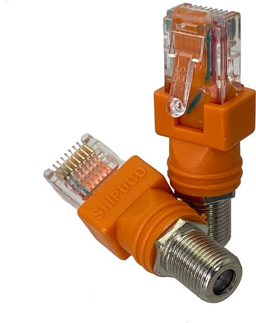 RJ45 auf F-Weiblich Koaxial Adapter mit RF-Stecker in Orange - Bild 1