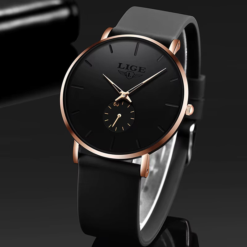 LIGE Armbanduhr, Quarz, Silikon, Schwarz, Herren - Bild 2