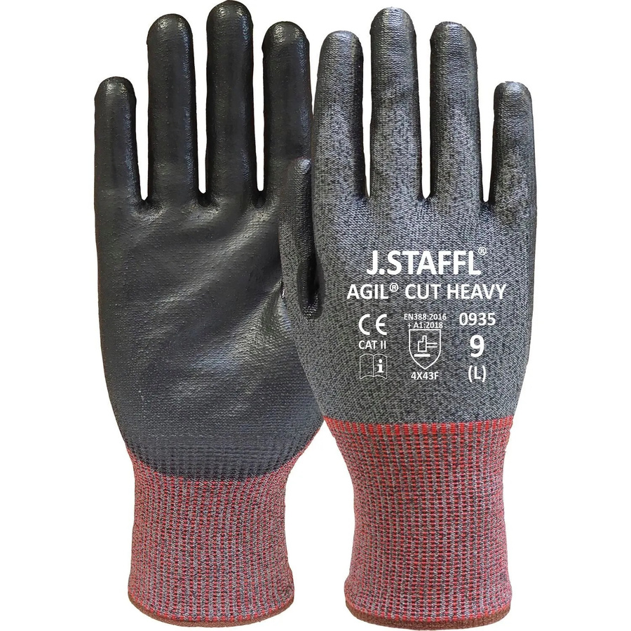 Staffl Agil Cut Heavy Schnittschutzhandschuhe aus Nylon Spandex in Rot-Dunkelgrau, Größe 9, 12 Paar - Bild 2