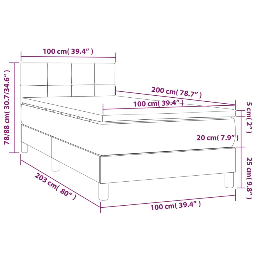 vidaXL Boxspringbett mit Matratze Hybrid-Design in Braun, B/T/H: 100 x 200 cm - Bild 4