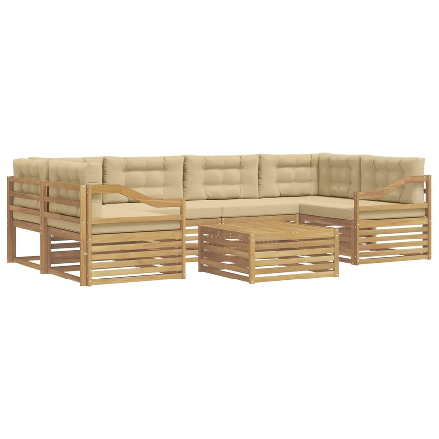 vidaXL Outdoor-Sofagarnitur aus Akazienholz mit 7 Kissen in Weiß und Beige - Bild 2