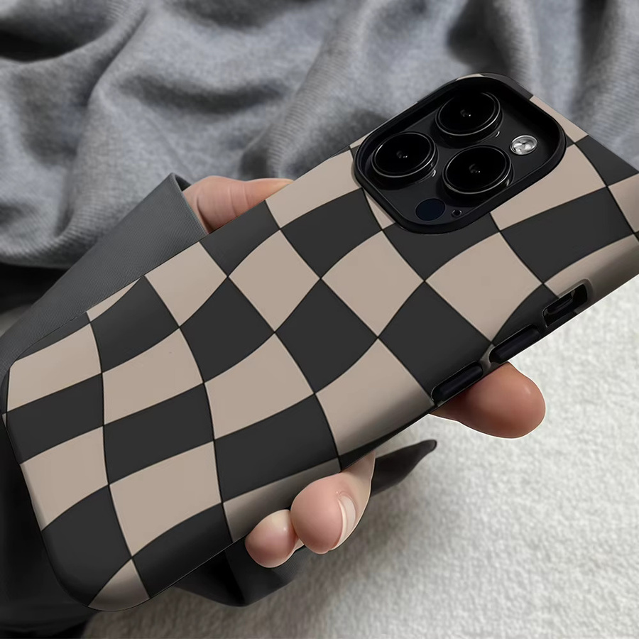 Potdemiel Handyhülle mit welligem Checker-Design für iPhone 11 bis iPhone 17 Pro Max Plus, mehrfarbig, doppellagige Rückseite - Bild 6