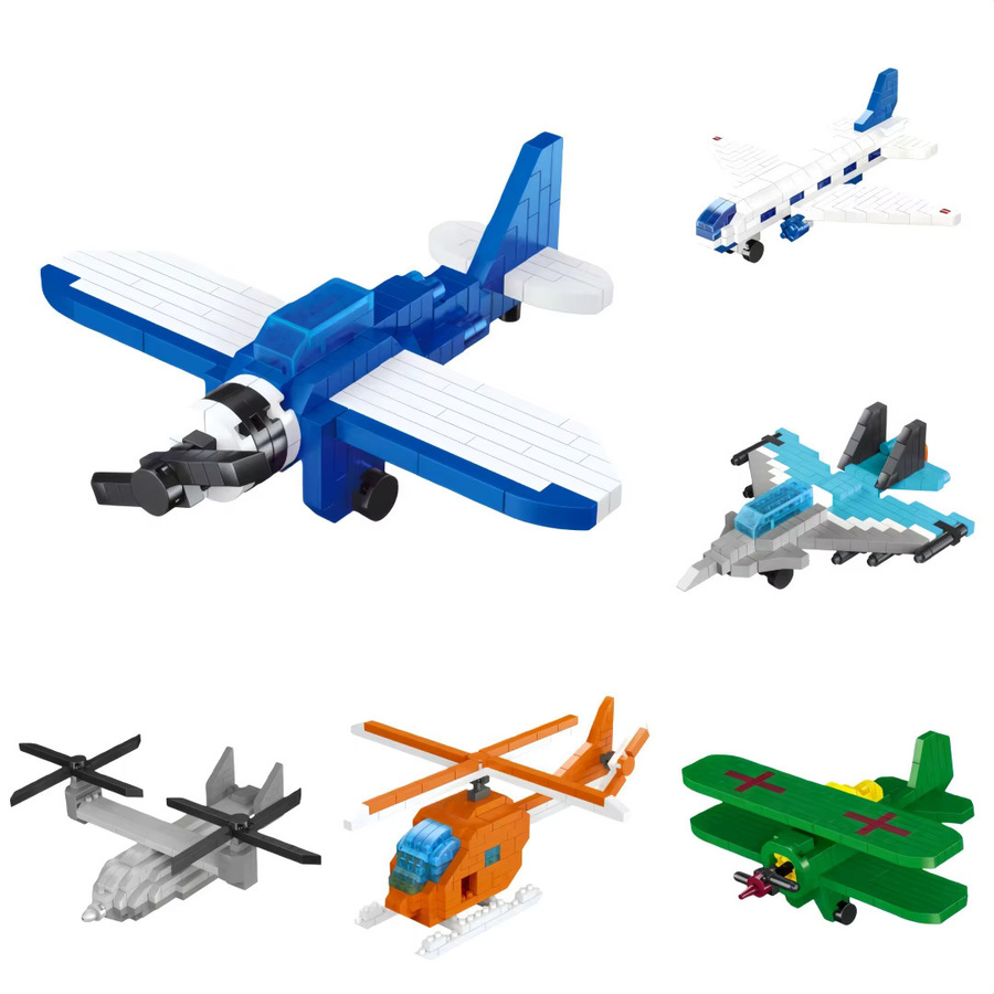 KNEW BUILT Airliner Hubschrauber Fighter Jet Micro Mini Bausteinspielzeug-DIY Flugzeugmodell - Bild 3