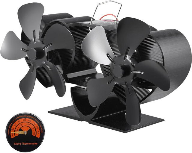 Meterk Dualmotor-Ofenventilator mit 10 Flügeln, wärmebetriebener Kaminventilator ohne Stromanschluss, Schwarz - Bild 1