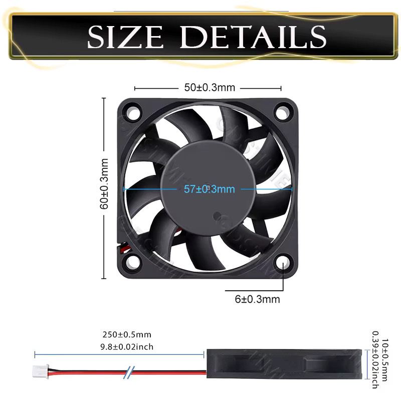 Gdstime 6010 PC-Lüfter mit Dual-Kugellager, USB-Anschluss, Schwarz, B/T/H: 60 x 60 x 10 mm - Bild 5