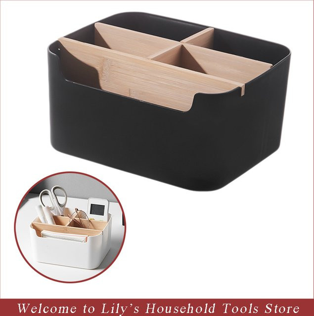 Abnehmbarer Bambus Zahnbürstenhalter und Desktop-Organizer mit 5 Fächern für Kosmetik und Fernbedienungen - Bild 1
