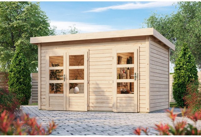 Karibu Holz-Gartenhaus Skanderborg mit Flachdach in Natur, Unbehandelt, B/T/H: 360 x 240 x 230 cm - Bild 1
