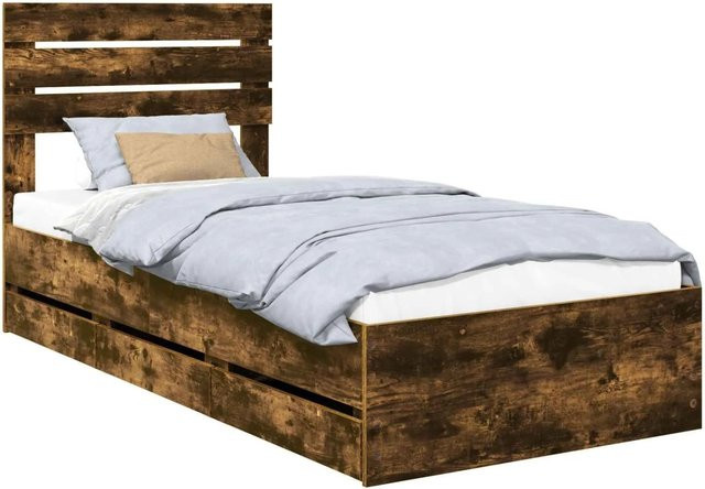 vidaXL Bettrahmen aus Holz in Raucheiche, modern, B/T: 100 x 200 cm - Bild 1