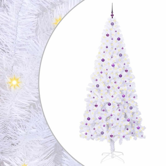 vidaXL Künstlicher Weihnachtsbaum mit LED-Beleuchtung in Weiß und Lila, Höhe: 240 cm, aus PVC und Stahl - Bild 1
