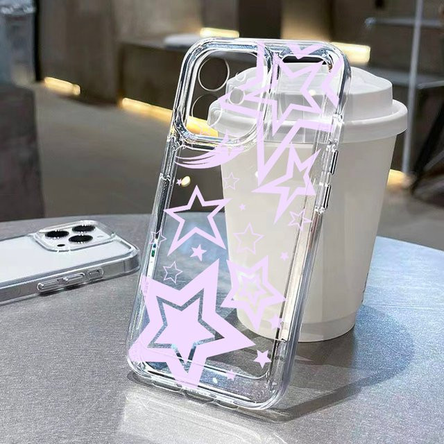 TUNEDEE Y2K Handyhülle mit Sternen aus Silikon für iPhone 11 12 13 14 15 Pro Max XR XS X 7 8 SE Plus in Transparent - Bild 1