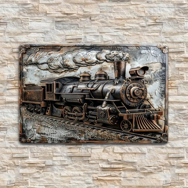 RetroLocomotiveCo Vintage Steam Train Metallschild aus Aluminium zur Wanddekoration, B/H: 30 x 20 cm - Bild 1