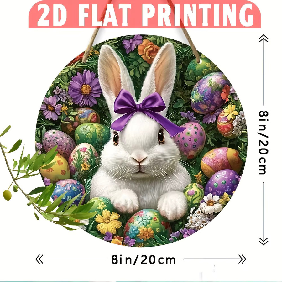 Rundes Holzschild Frohe Ostern mit Kaninchen und bunten Eiern als Tischdekoration, Durchmesser: 8 cm, Mehrfarbig - Bild 2