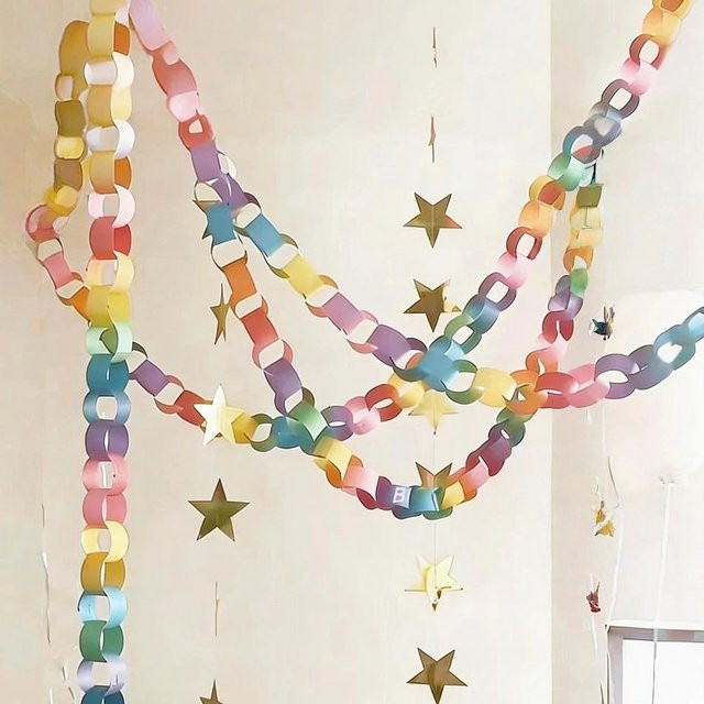 100 Stück Bunte Papierketten-Girlanden Set in Multicolour und Silber mit Doppelseitigem Klebeband zur DIY Dekoration für Geburtstag, Hochzeit und Party - Bild 1