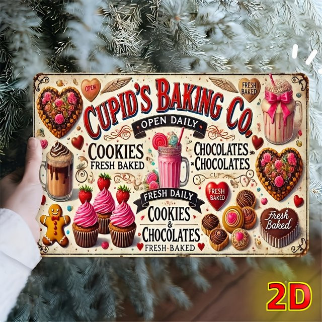 Cupid Baking Company Metallschild Schokolade Cupcakes Valentinstag in Weiß und Multicolour, Vintage Dekoration aus Metall, B/H: 20 x 14 cm - Bild 1