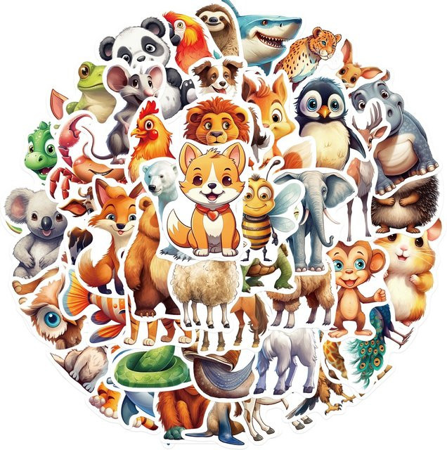 50 Stück wasserfeste Graffiti Aufkleber mit Tiermotiven in bunt von BulingBulingStickers Shop - Bild 1