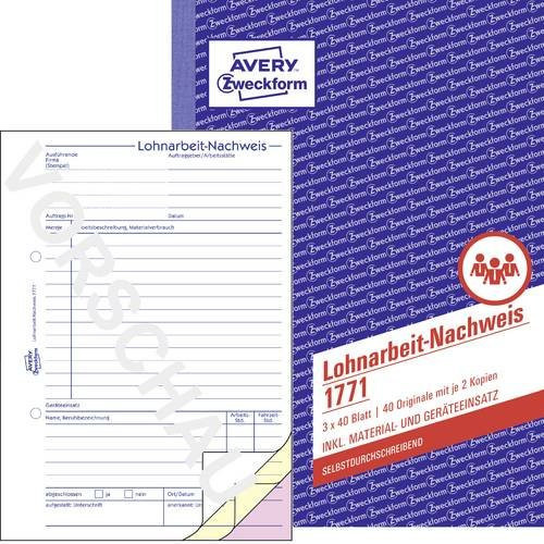 Avery Zweckform Lohnarbeitsnachweis 1771 Lohnabrechnung Formular DIN A5 in Weiß, Gelb und Pink - Bild 1