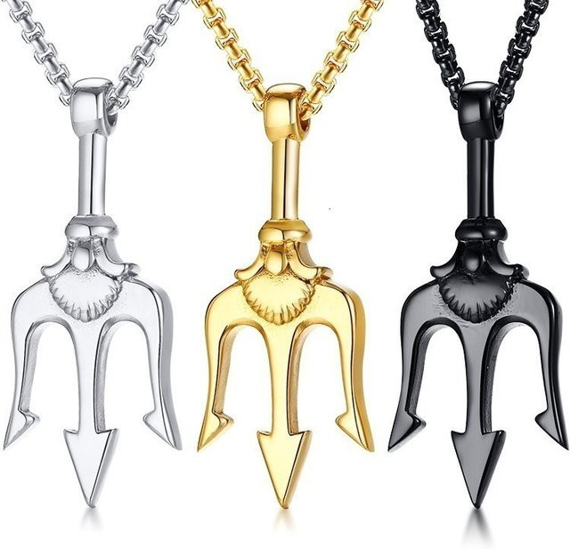 Vnox Halskette Dreizack, Edelstahl, Schwarz, Gold Farbe, Herren - Bild 1