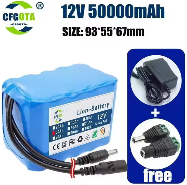 ALalito 12V 50Ah Lithium-Ionen-Akku-Pack 3S5P in Blau mit BMS und 12,6V Ladegerät - Bild 1