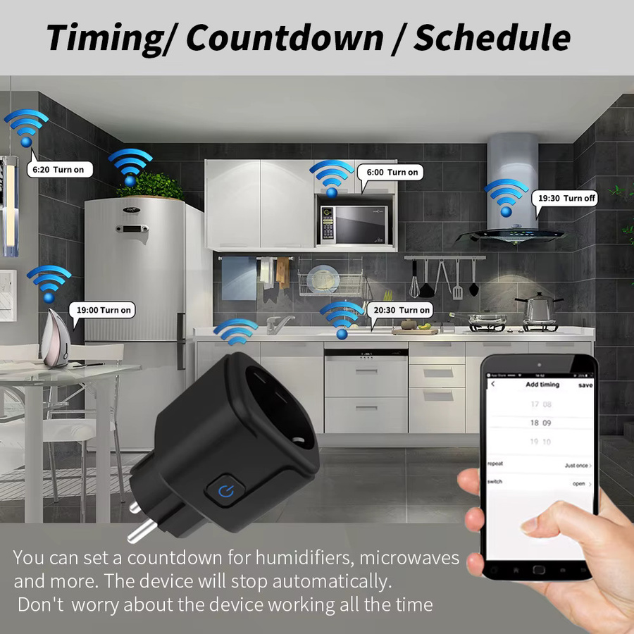Tuya WiFi Smart-Steckdose mit Energieüberwachung in Schwarz, kompatibel mit Smart Life App, Alexa und Google Home, EU-Stecker (16A/20A) - Bild 4