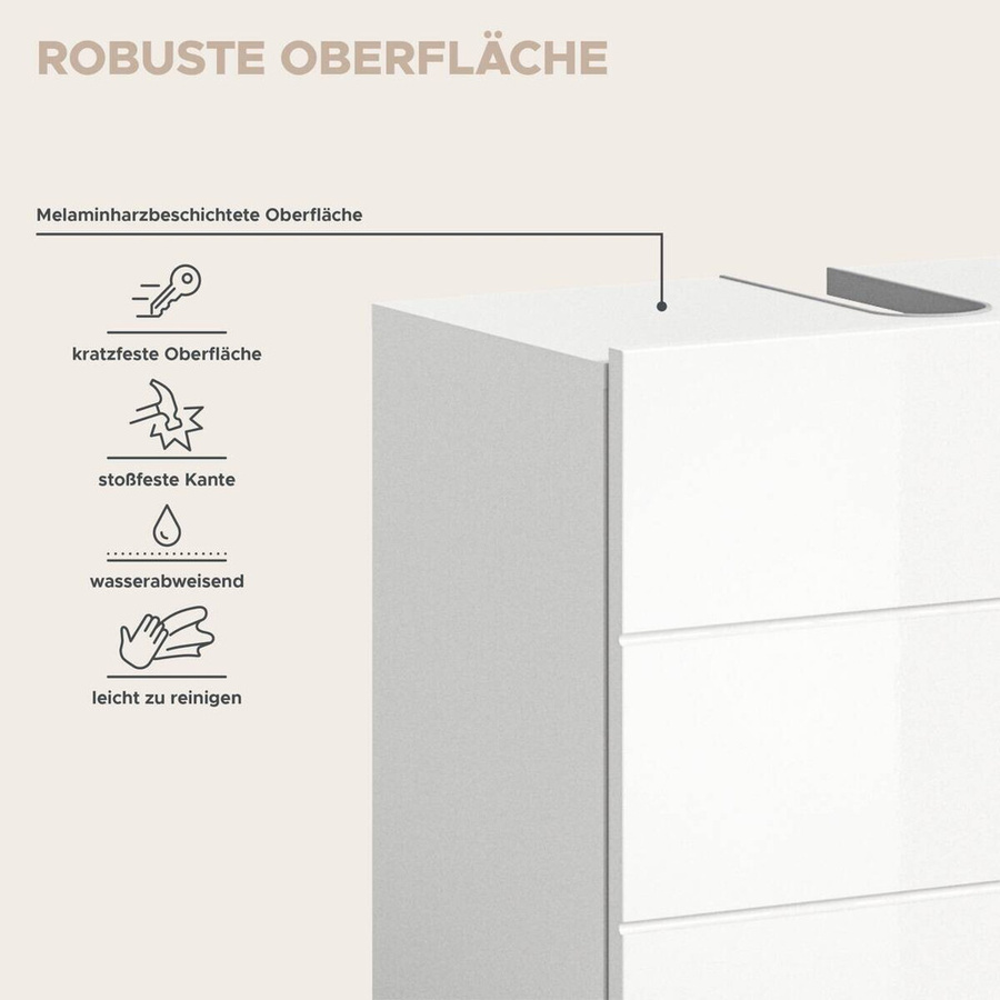 Badezimmer-Set VIRA von xonox.home in Weiß Hochglanz, bestehend aus Waschtischunterschrank, Spiegelschrank und Wandschrank, B/H/T: 135 x 190 x 34 cm - Bild 2
