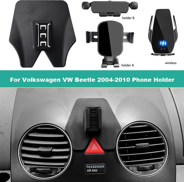 AULIGUS Autotelefonhalter für Volkswagen VW Beetle 2004–2010 mit kabelloser Ladefunktion, feste Halterung und Smartphone-Ständer, Schwarz - Bild 1