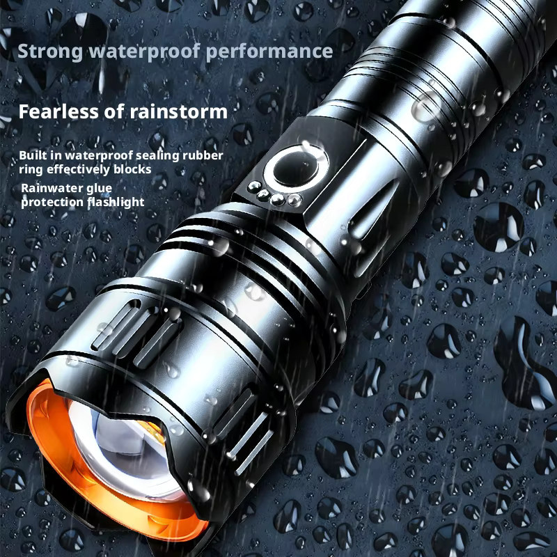 ESMARTER Taktische Taschenlampe Schwarz mit zoombarem Strahl und wiederaufladbarem Akku für Outdoor und Notbeleuchtung - Bild 4