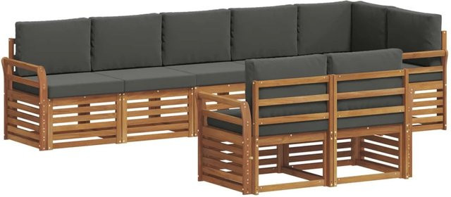 vidaXL Sofagarnitur 8-teilig aus Massivholz Akazie in Natur und Anthrazit mit L-Form und Polsterkissen - Bild 1