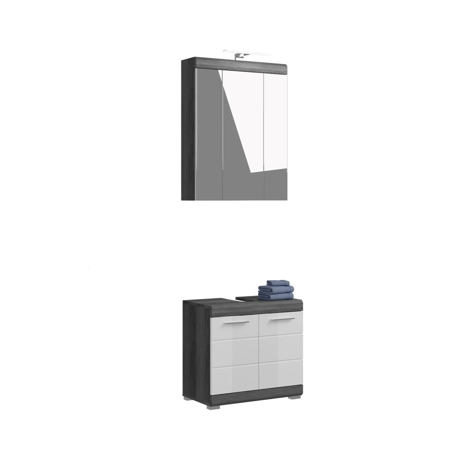 xonox.home Badmöbel-Set Scout in Weiß und Silber mit LED-Beleuchtung, 2-teilig, B/H/T: 60 x 191 x 34 cm - Bild 2