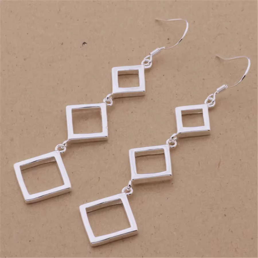 Ohrringe 925 Silber, quadratische Raute, Damen - Bild 2